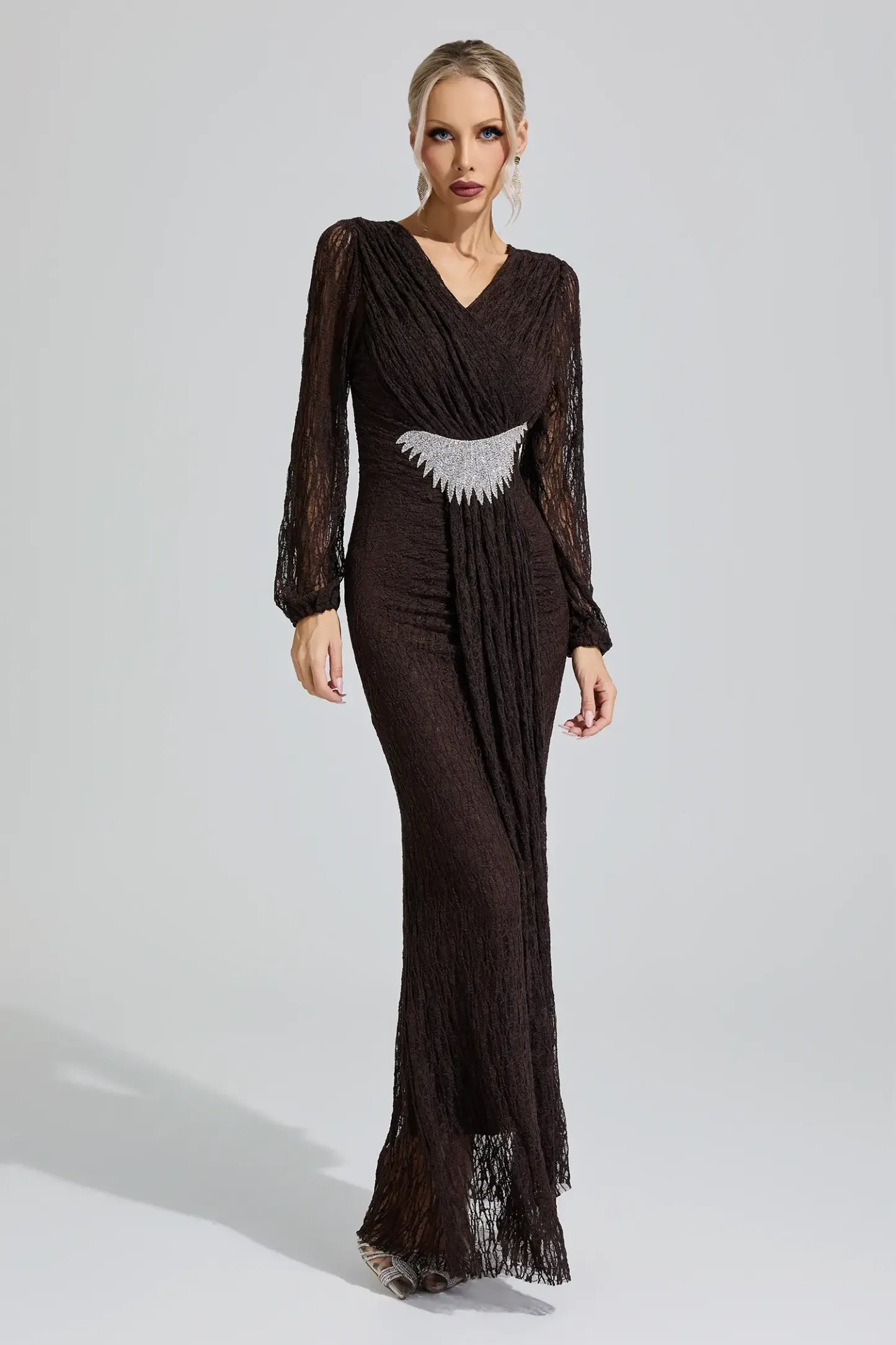Pocahontas Brown Lace Ruffled Maxi Dress