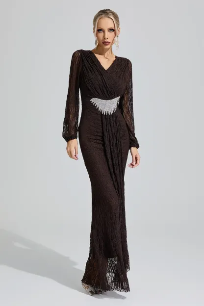 Pocahontas Brown Lace Ruffled Maxi Dress