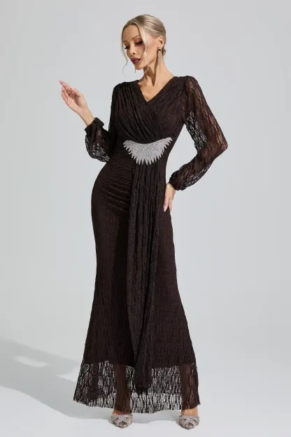 Pocahontas Brown Lace Ruffled Maxi Dress