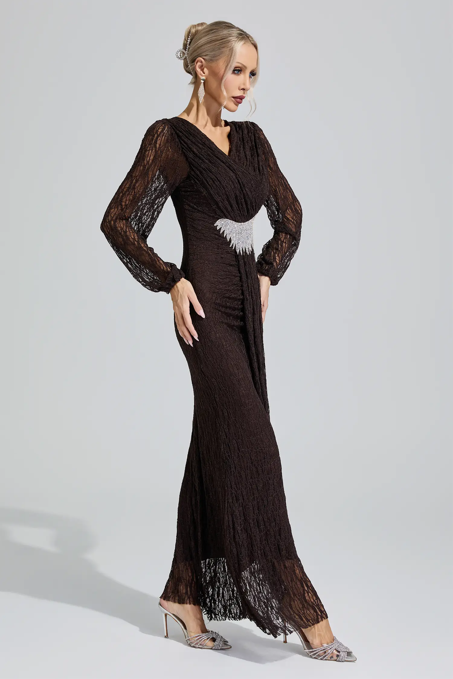 Pocahontas Brown Lace Ruffled Maxi Dress