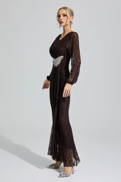 Pocahontas Brown Lace Ruffled Maxi Dress