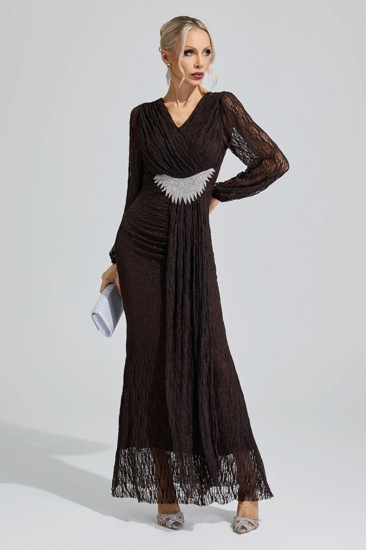 Pocahontas Brown Lace Ruffled Maxi Dress