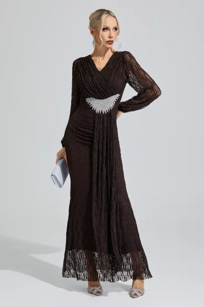 Pocahontas Brown Lace Ruffled Maxi Dress