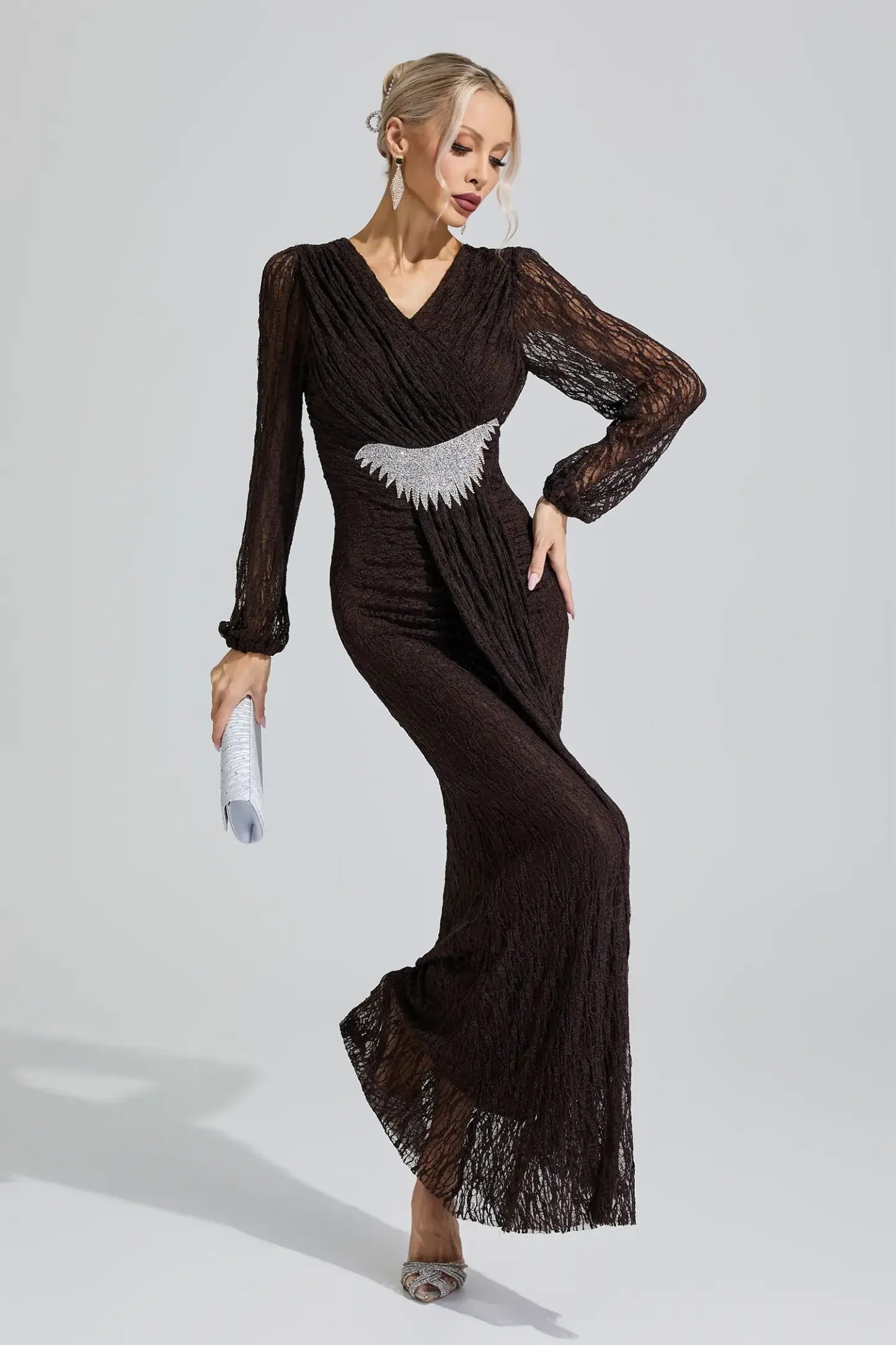 Pocahontas Brown Lace Ruffled Maxi Dress
