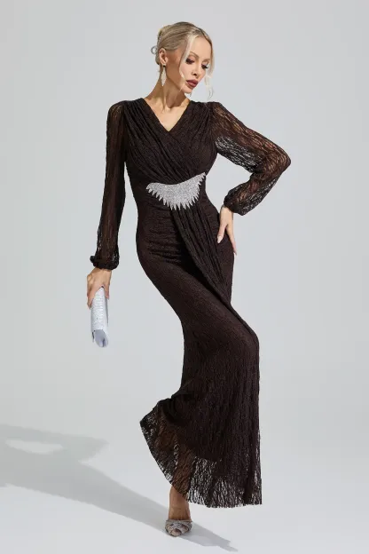 Pocahontas Brown Lace Ruffled Maxi Dress