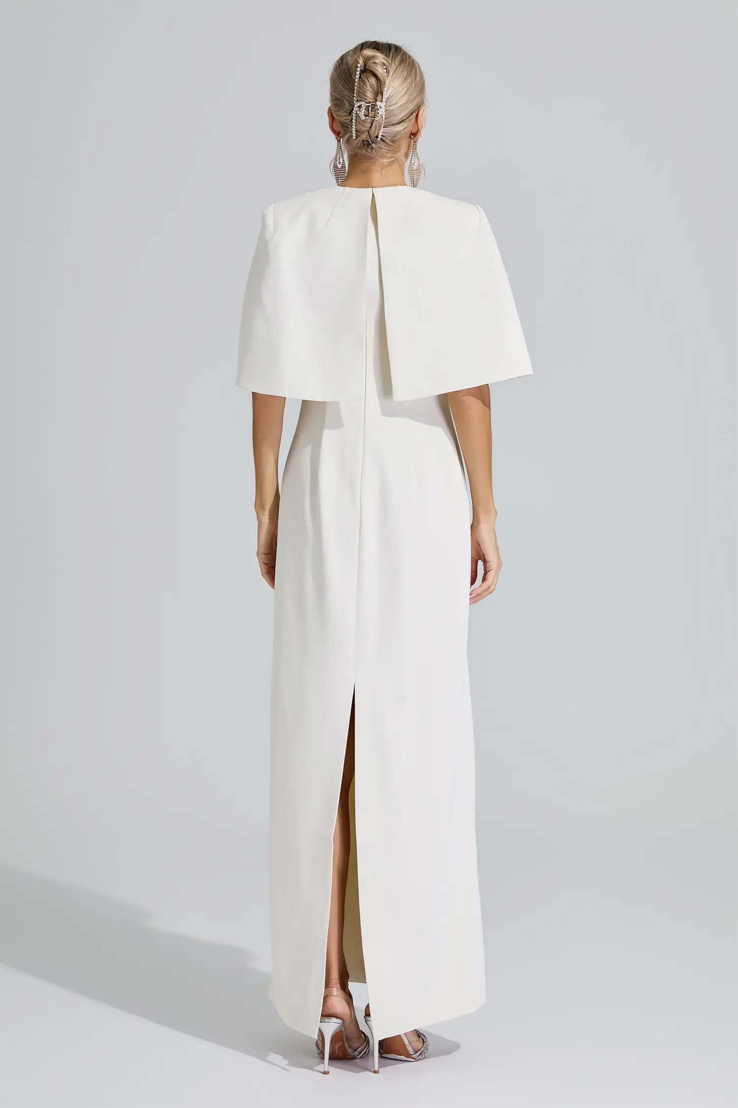 Druyan Apricot Cape Sleeve Beaded Maxi Dress