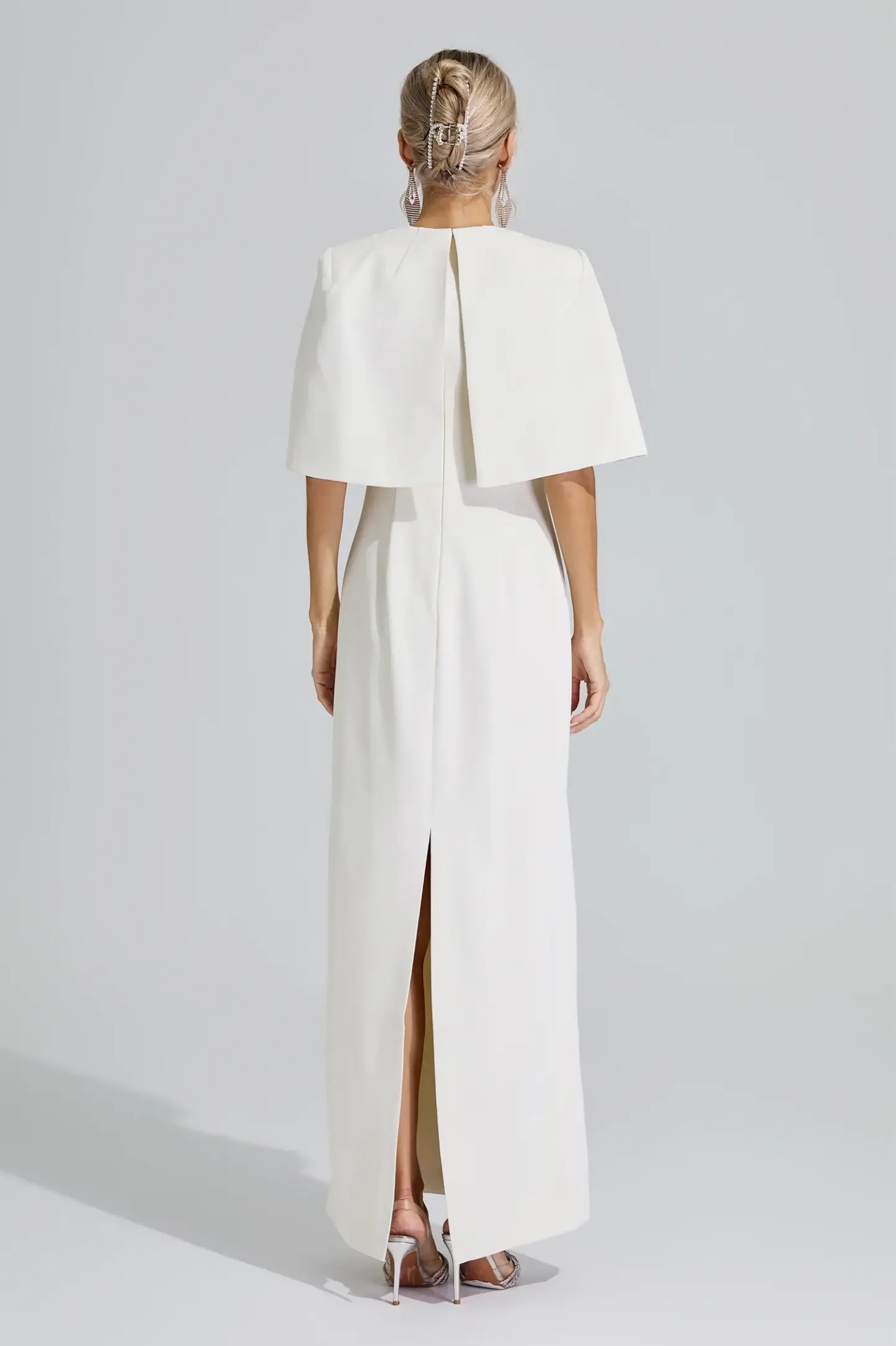 Druyan Apricot Cape Sleeve Beaded Maxi Dress