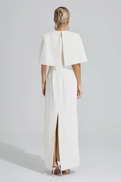 Druyan Apricot Cape Sleeve Beaded Maxi Dress