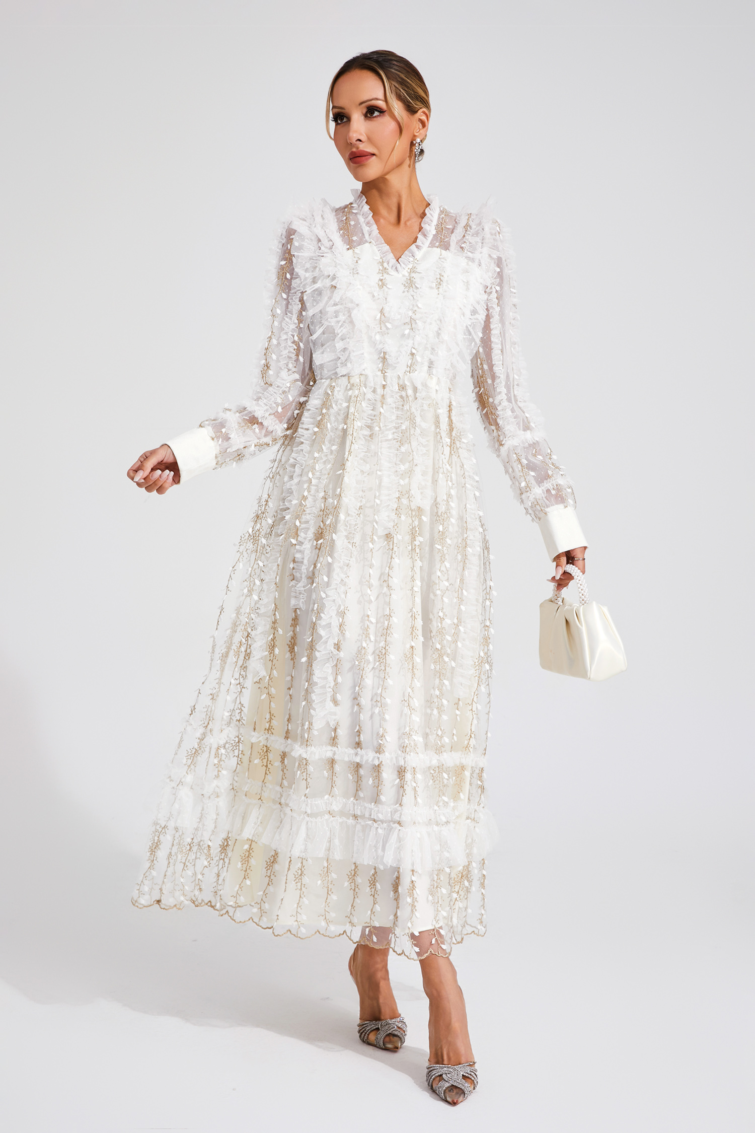 Bertram White Mesh Maxi Dress