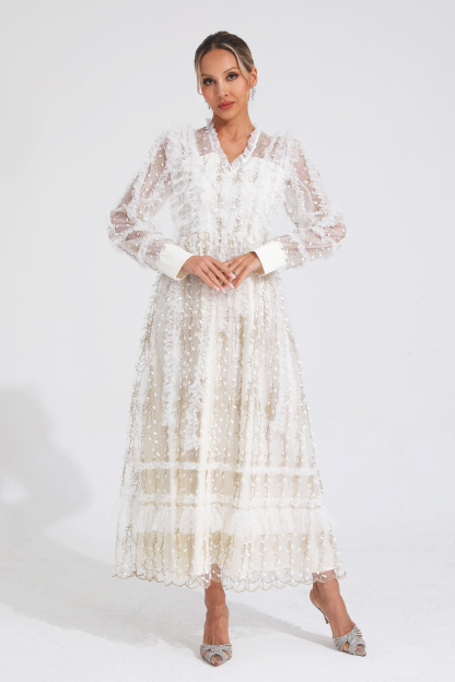 Bertram White Mesh Maxi Dress