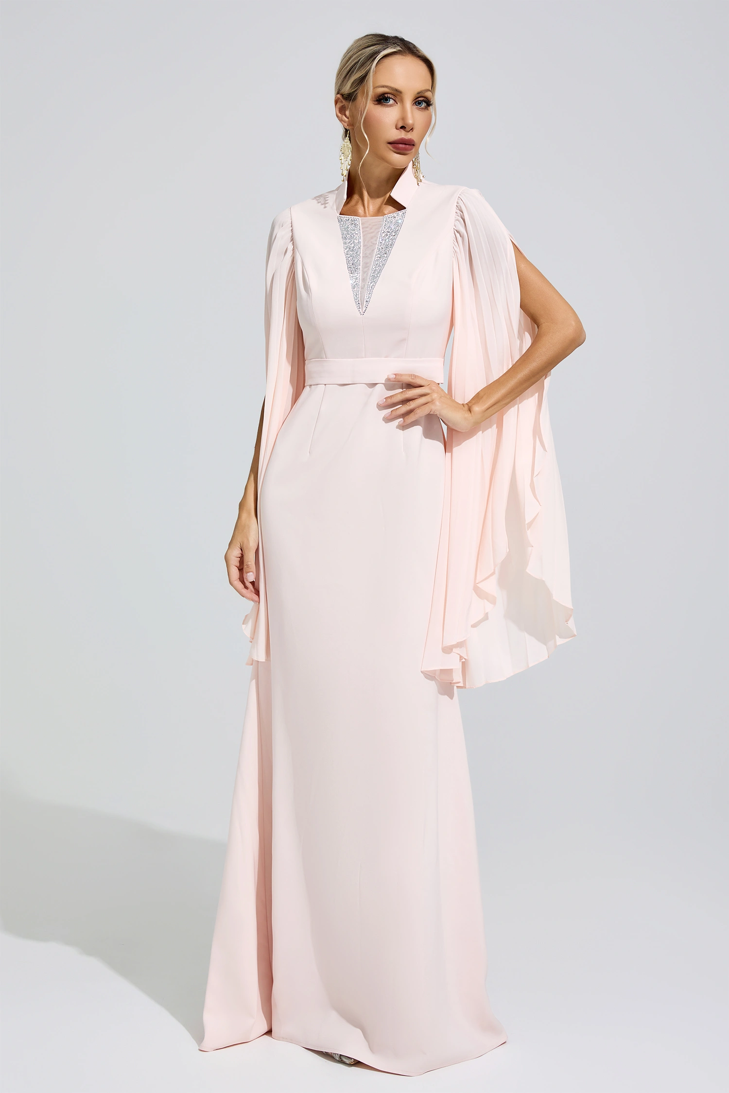 Erinna Apricot Rhinestone Embellished Dress
