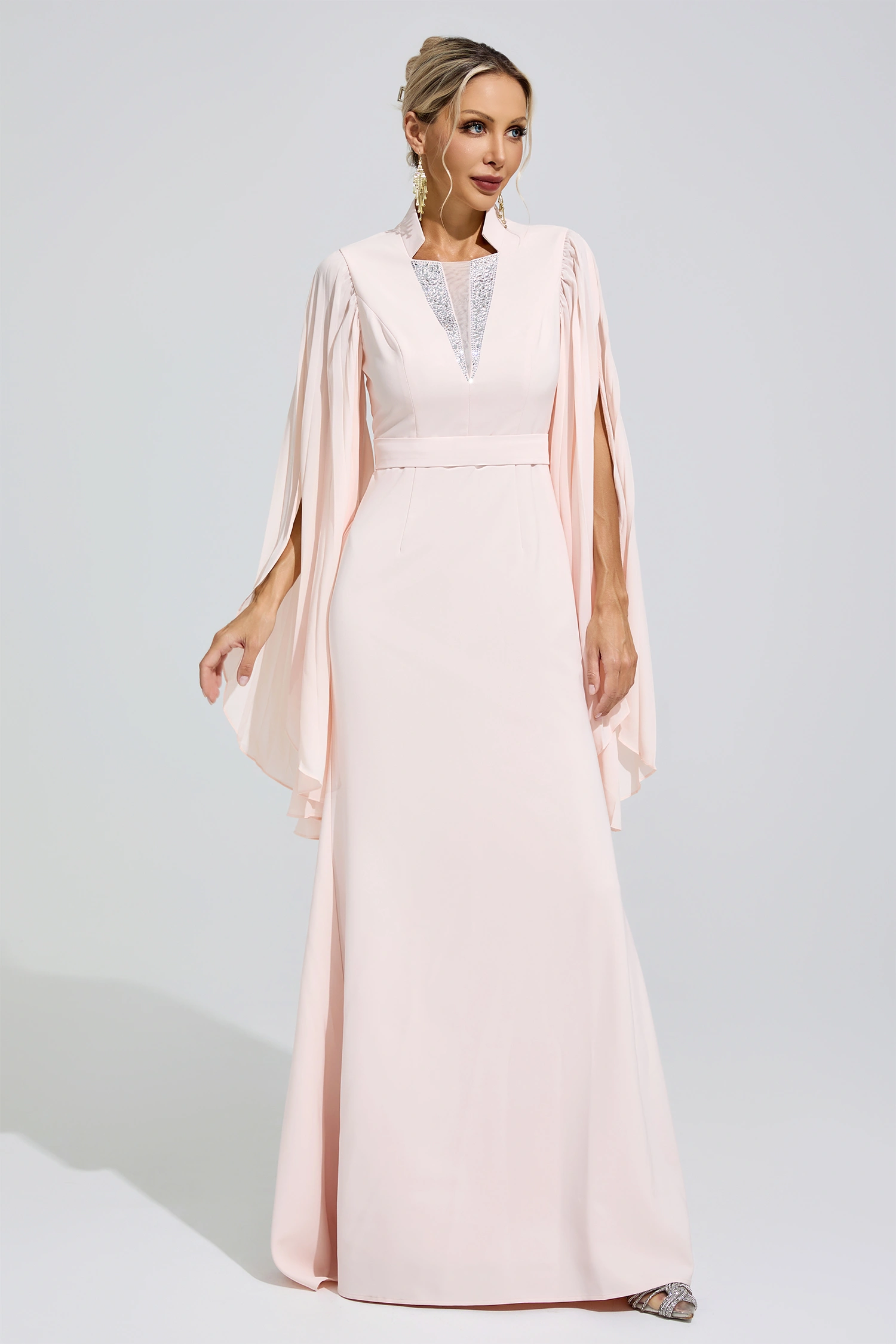 Erinna Apricot Rhinestone Embellished Dress
