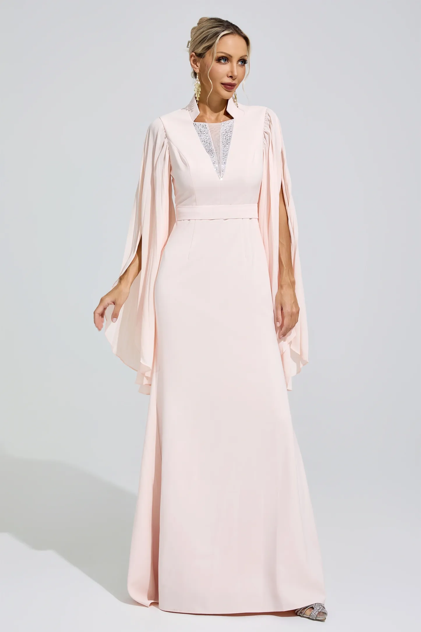 Erinna Apricot Rhinestone Embellished Dress