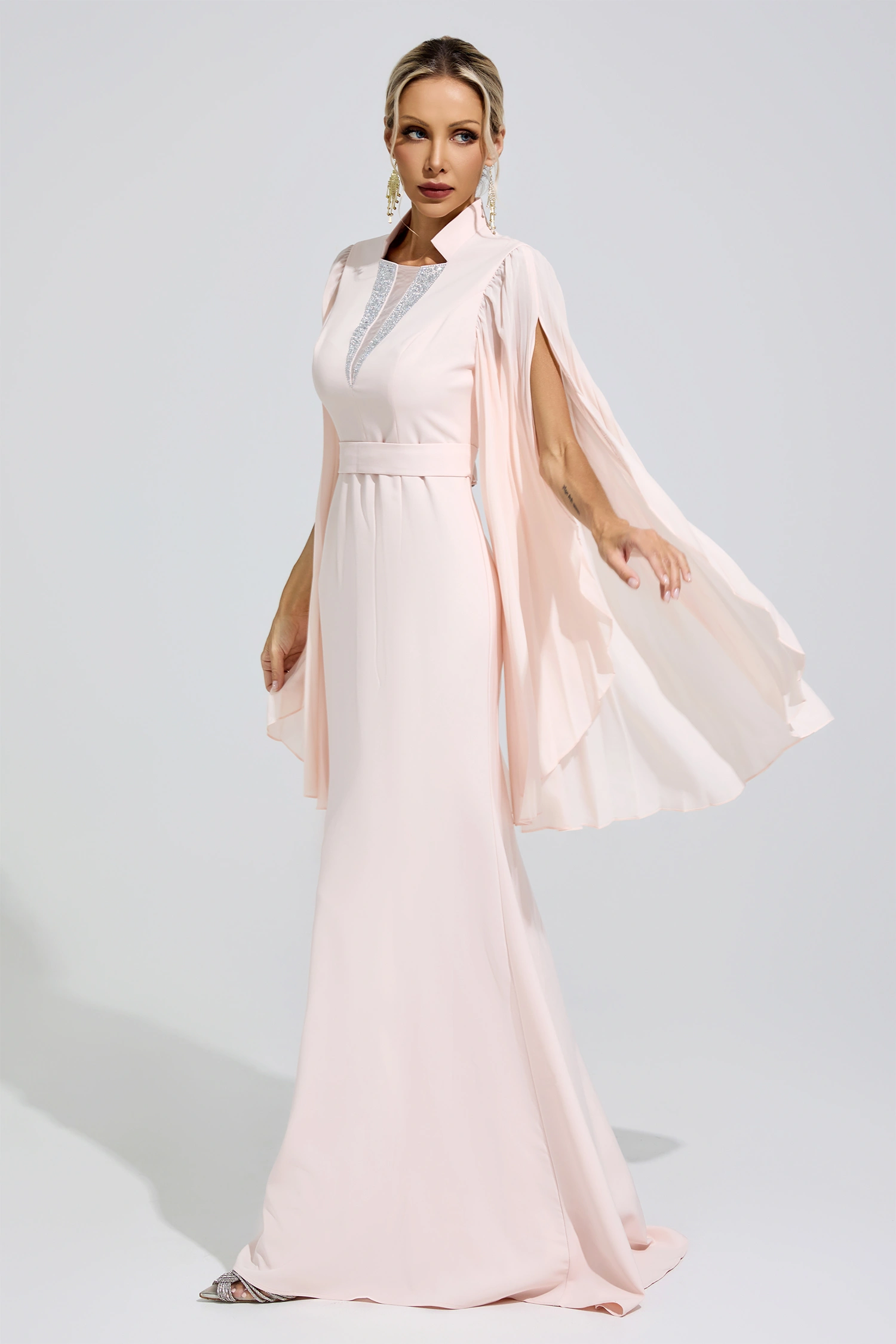 Erinna Apricot Rhinestone Embellished Dress