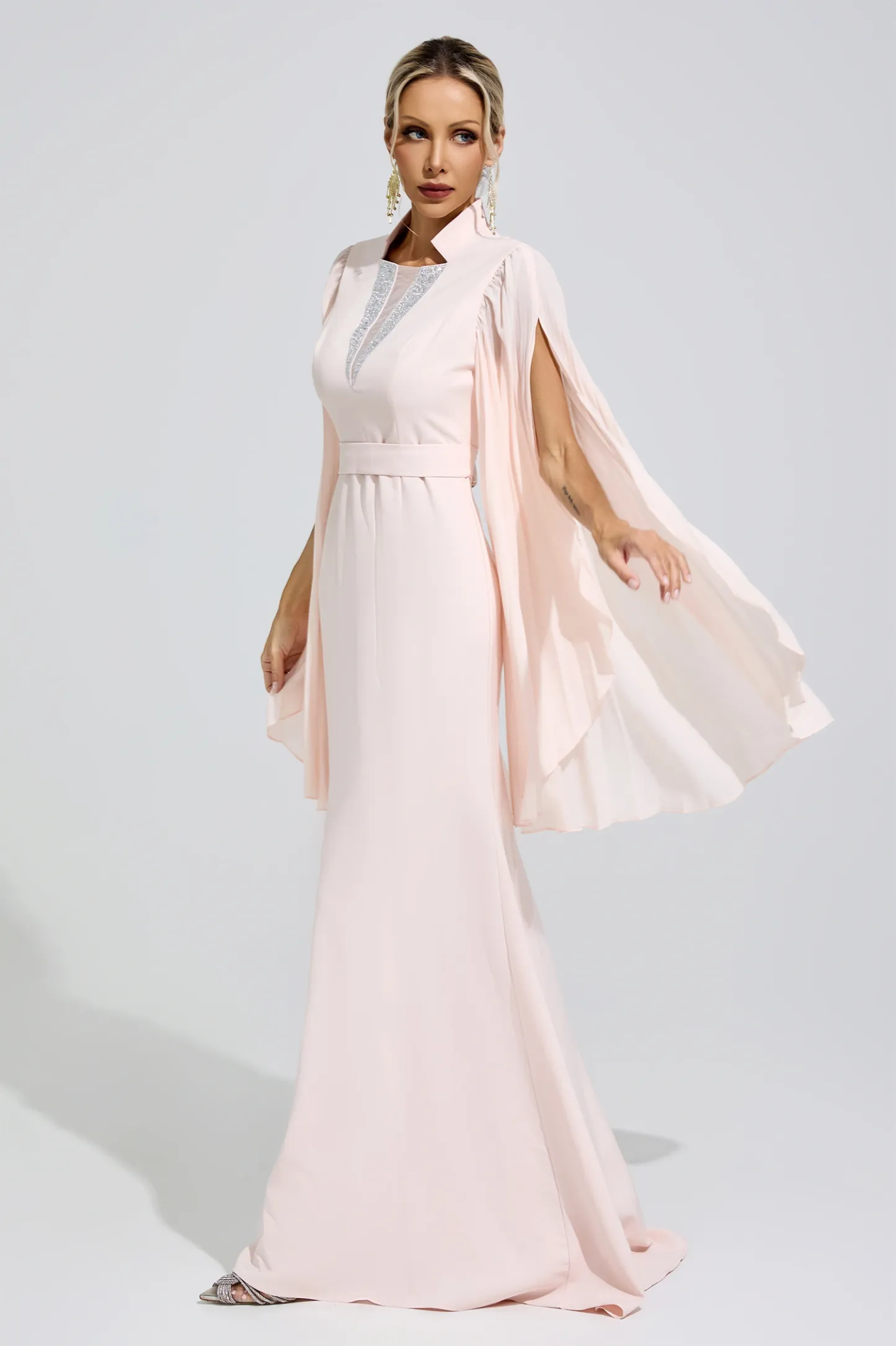 Erinna Apricot Rhinestone Embellished Dress