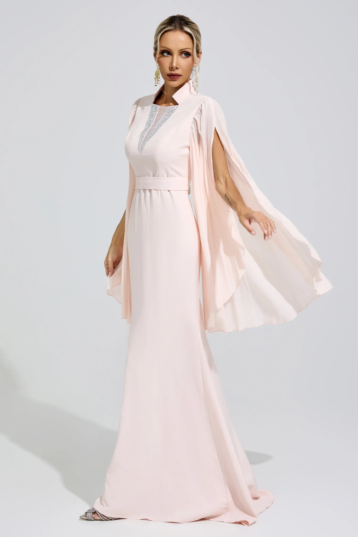 Erinna Apricot Rhinestone Embellished Dress