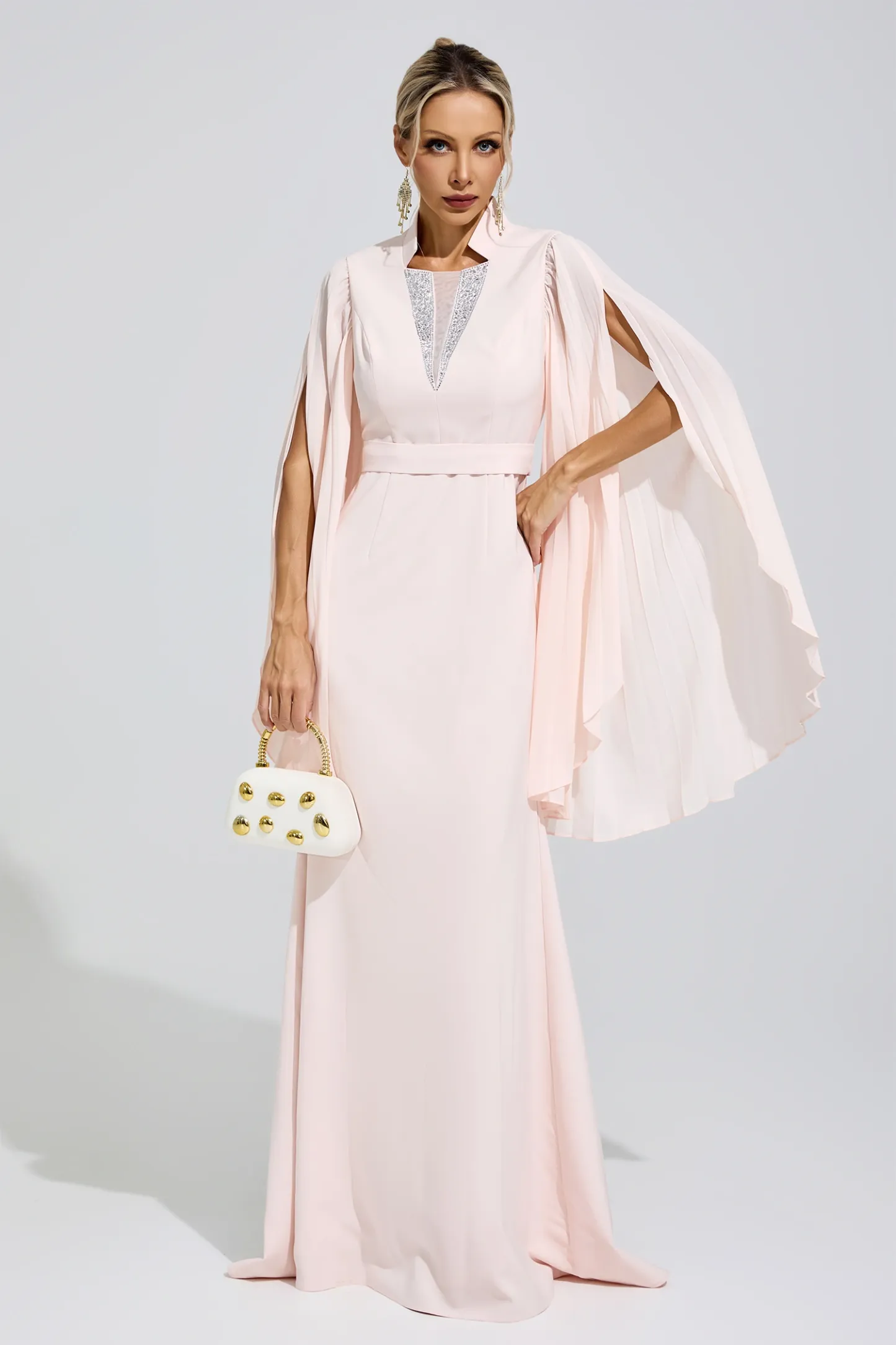 Erinna Apricot Rhinestone Embellished Dress