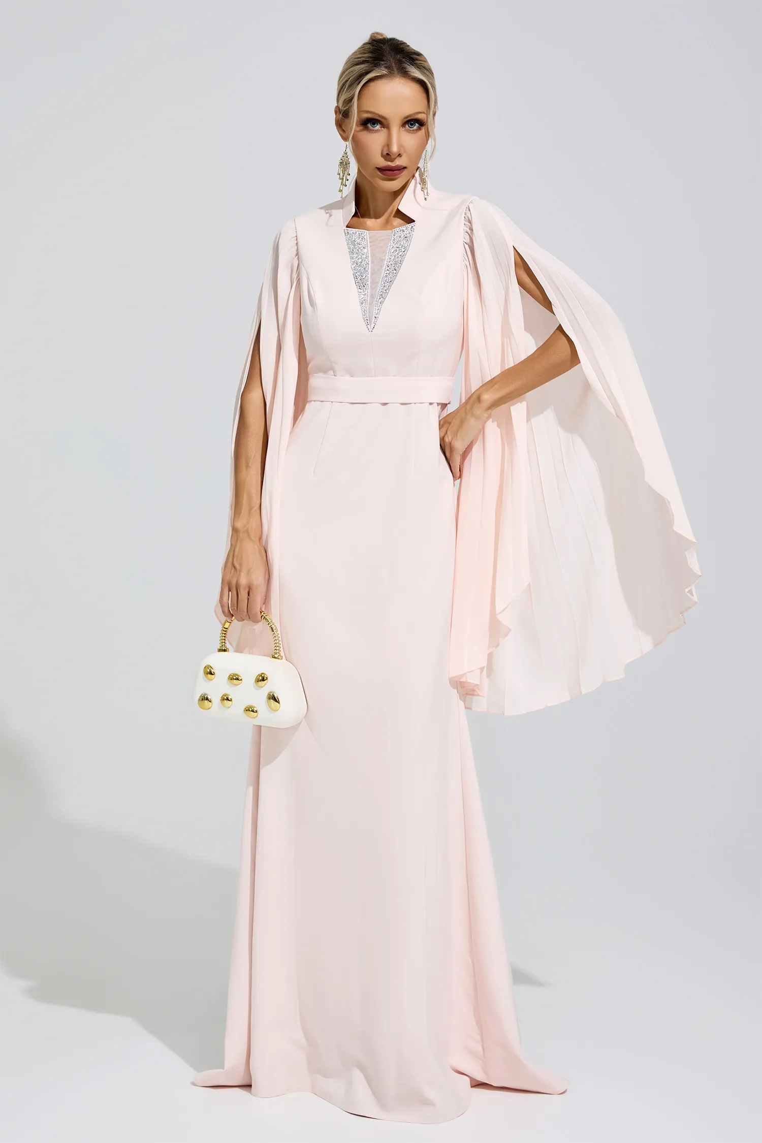 Erinna Apricot Rhinestone Embellished Dress