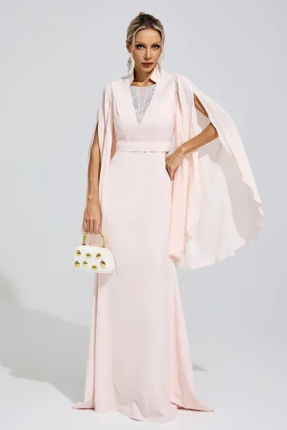 Erinna Apricot Rhinestone Embellished Dress