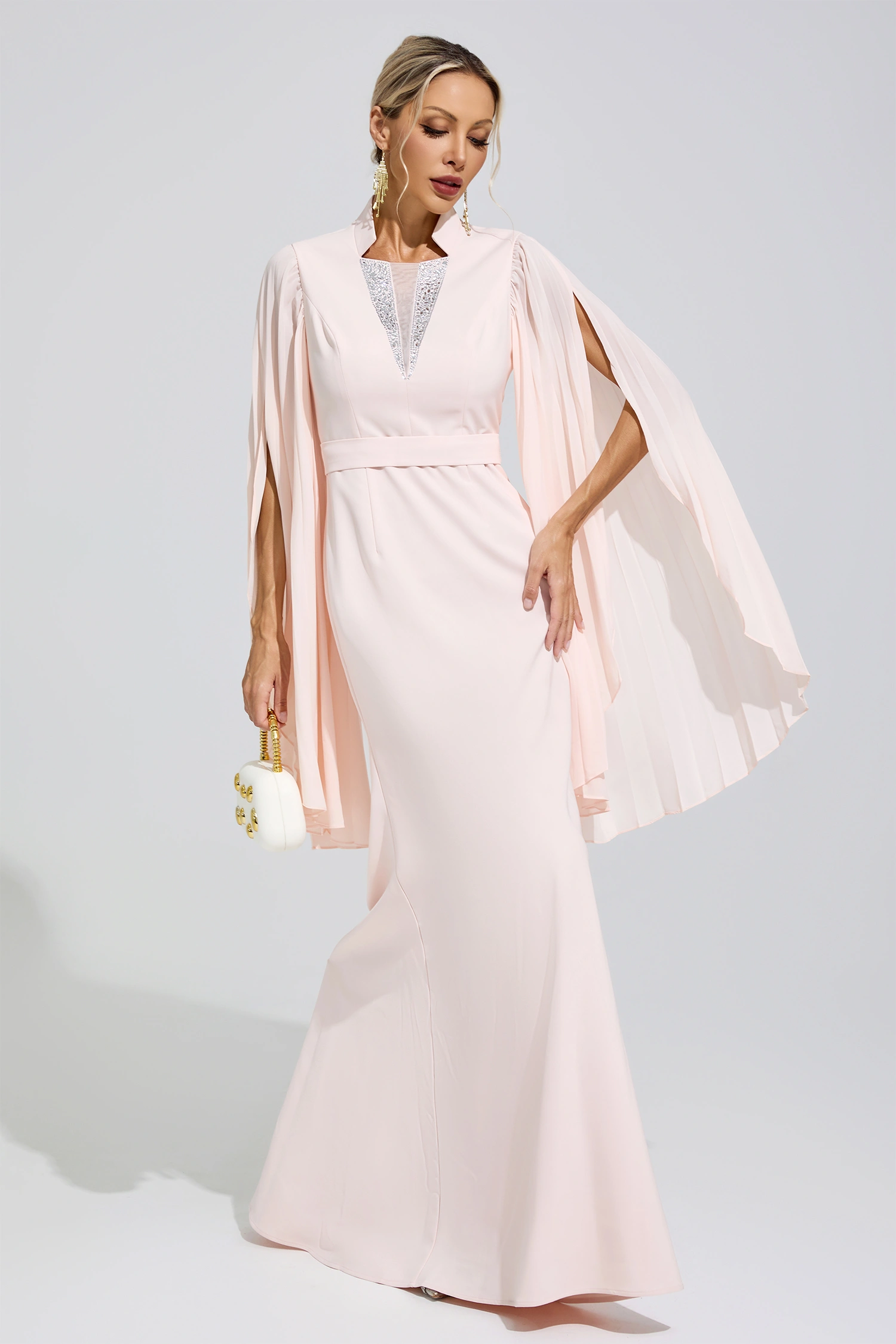 Erinna Apricot Rhinestone Embellished Dress