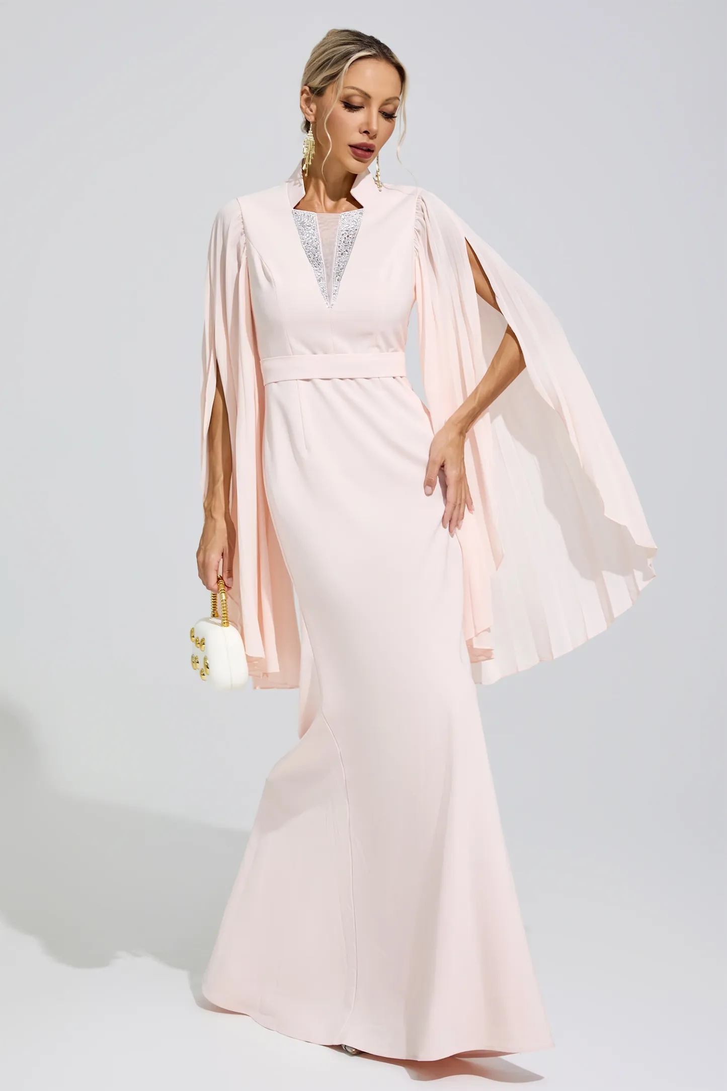 Erinna Apricot Rhinestone Embellished Dress
