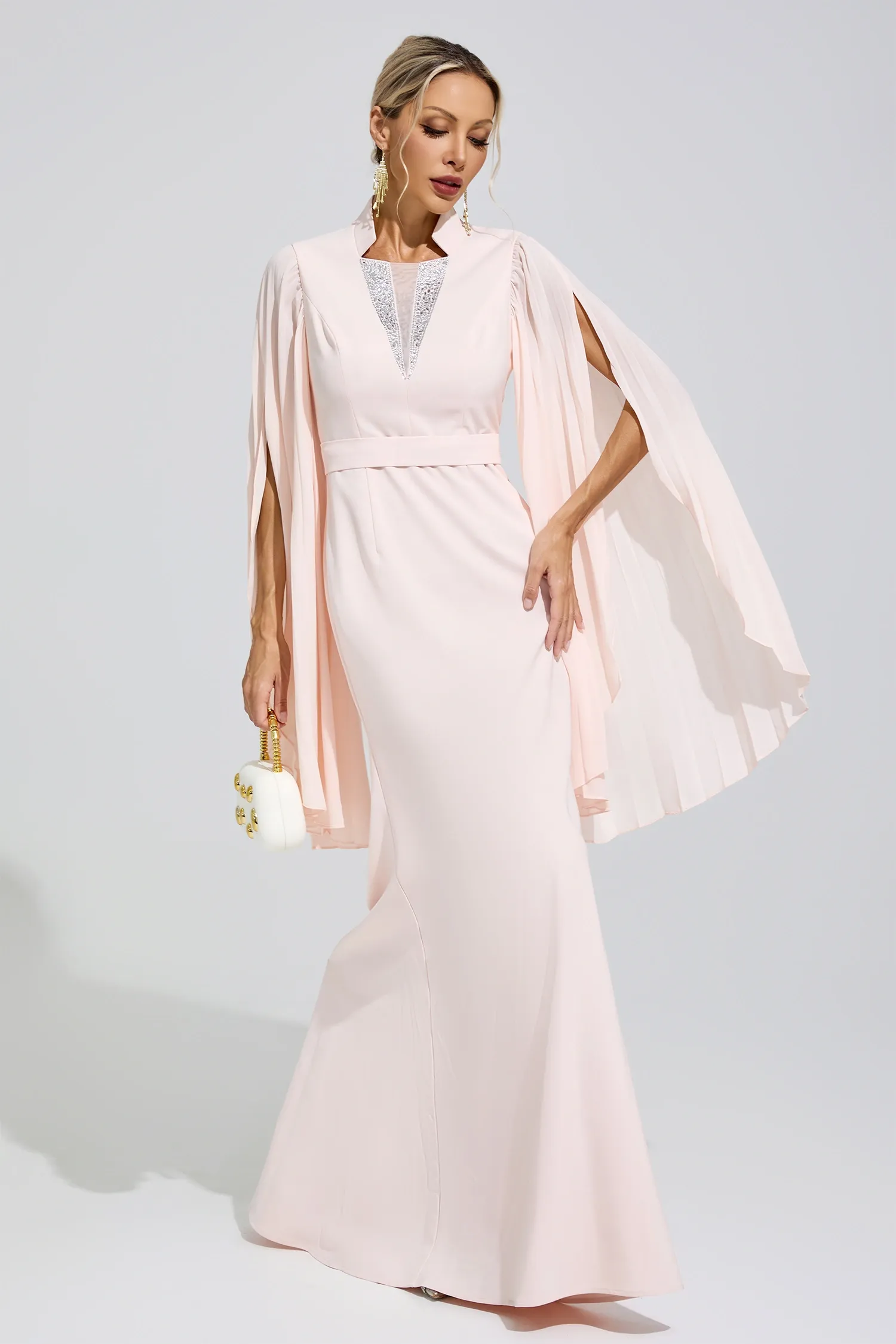 Erinna Apricot Rhinestone Embellished Dress