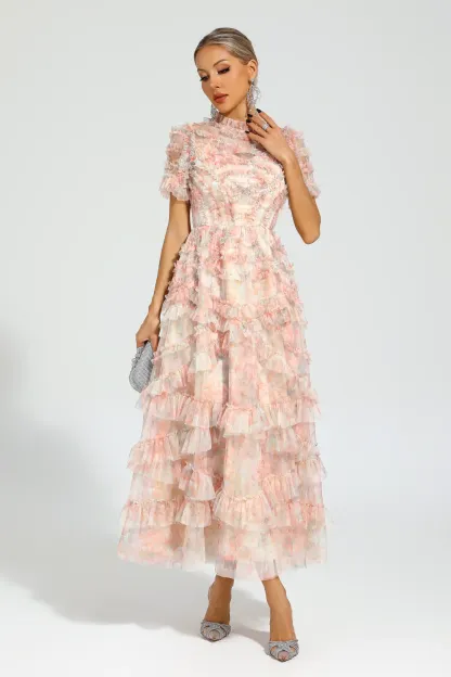 Malan Pink Floral Midi Dress