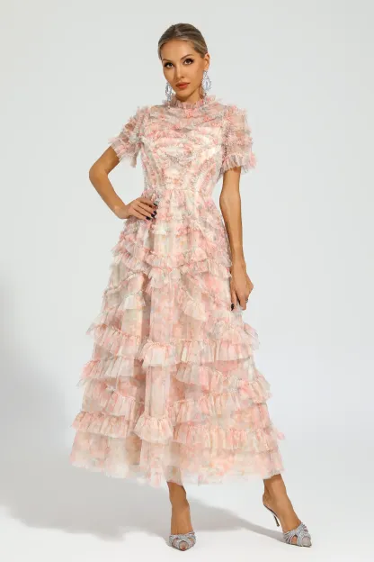 Malan Pink Floral Midi Dress