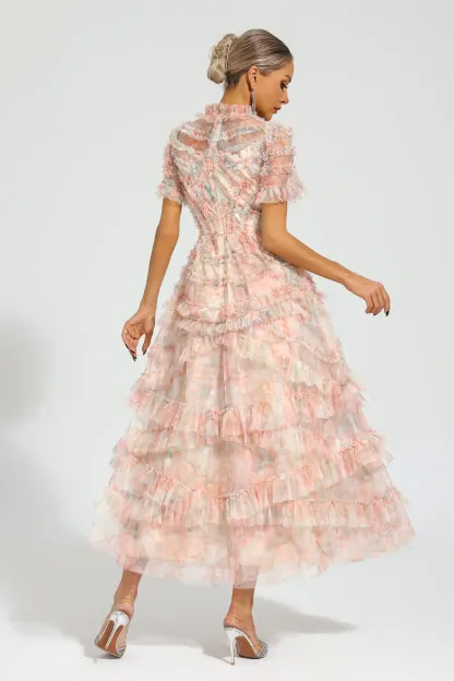 Malan Pink Floral Midi Dress