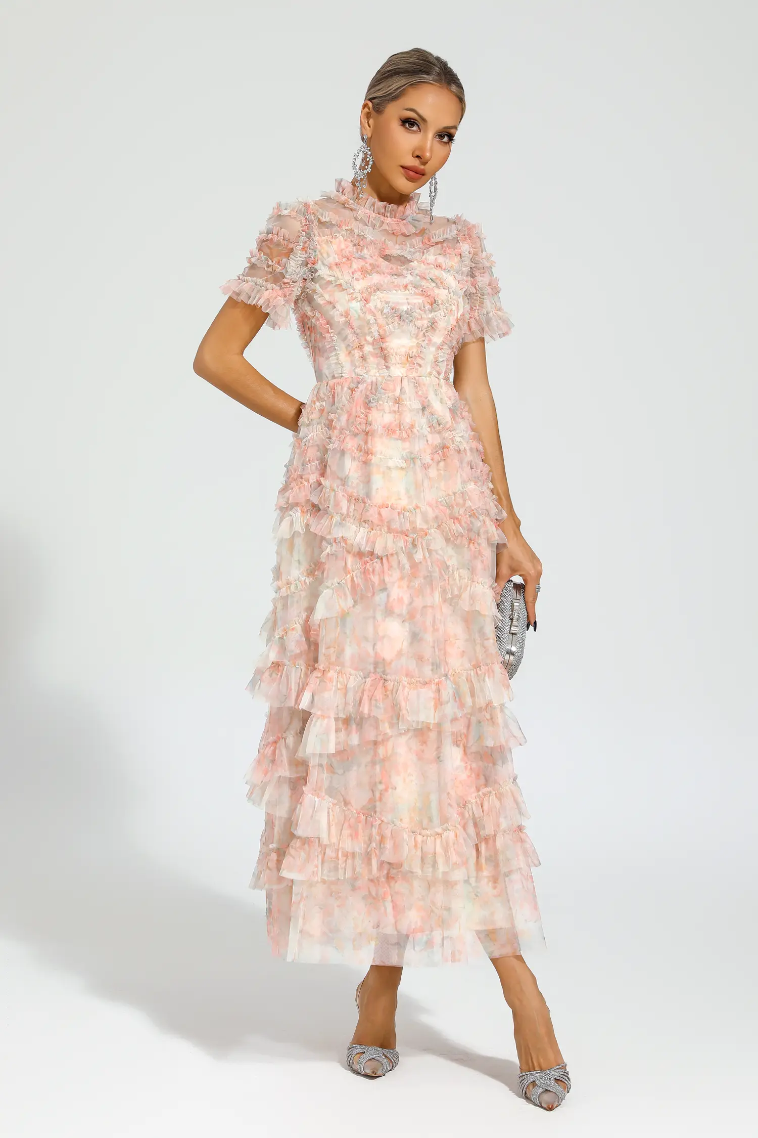 Malan Pink Floral Midi Dress