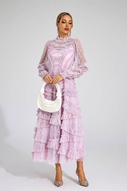 Malan Light Purple Floral Midi Dress