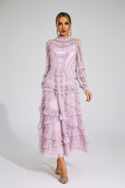 Malan Light Purple Floral Midi Dress