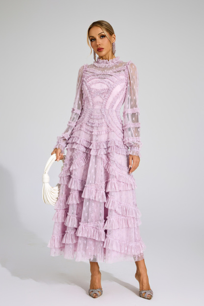 Malan Light Purple Floral Midi Dress