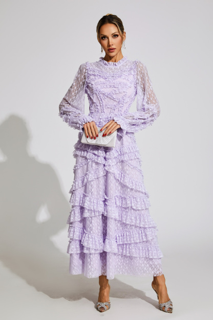 Malan Light Purple Floral Midi Dress