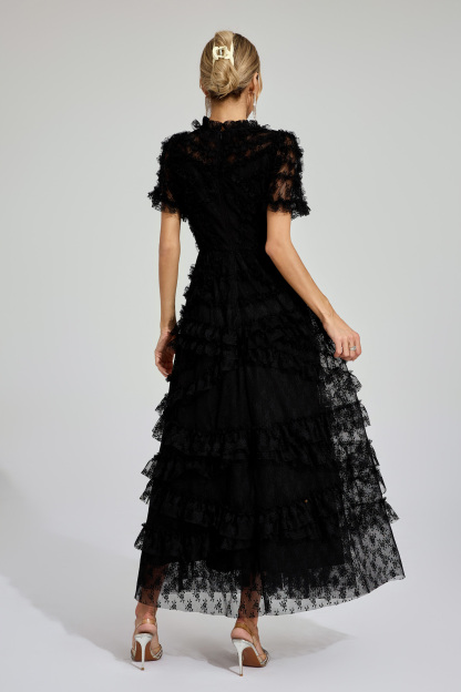 Malan Black Floral Midi Dress