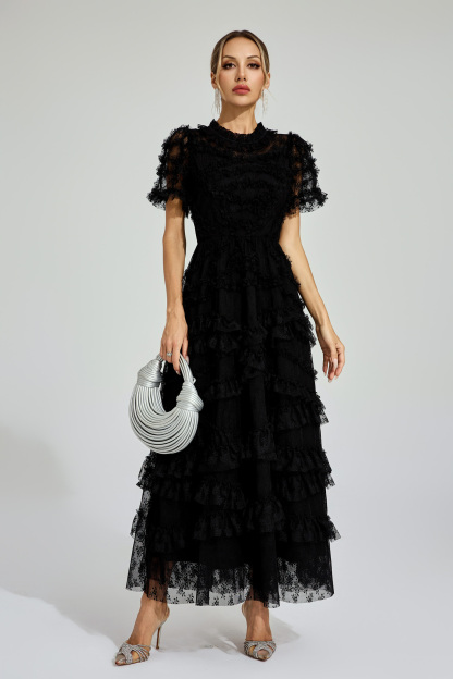 Malan Black Floral Midi Dress