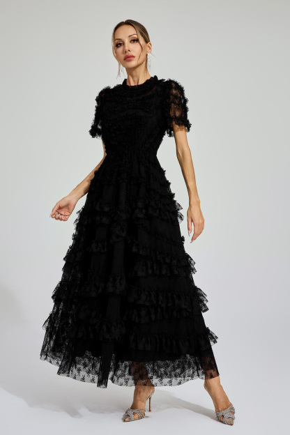 Malan Black Floral Midi Dress