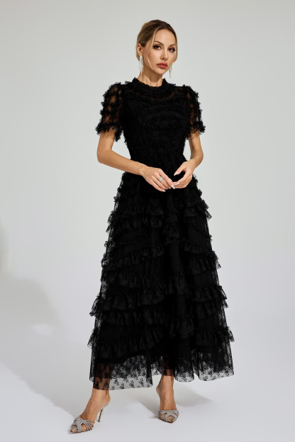 Malan Black Floral Midi Dress