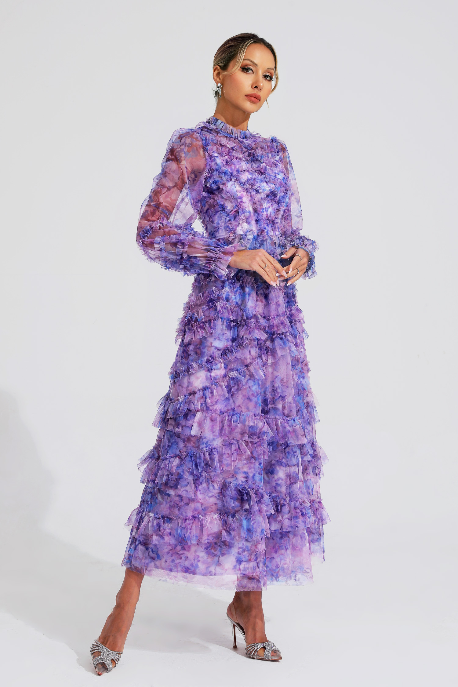 Malan Purple Floral Long Sleeve Dress