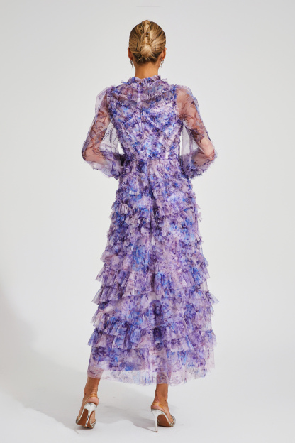 Malan Purple Floral Long Sleeve Dress