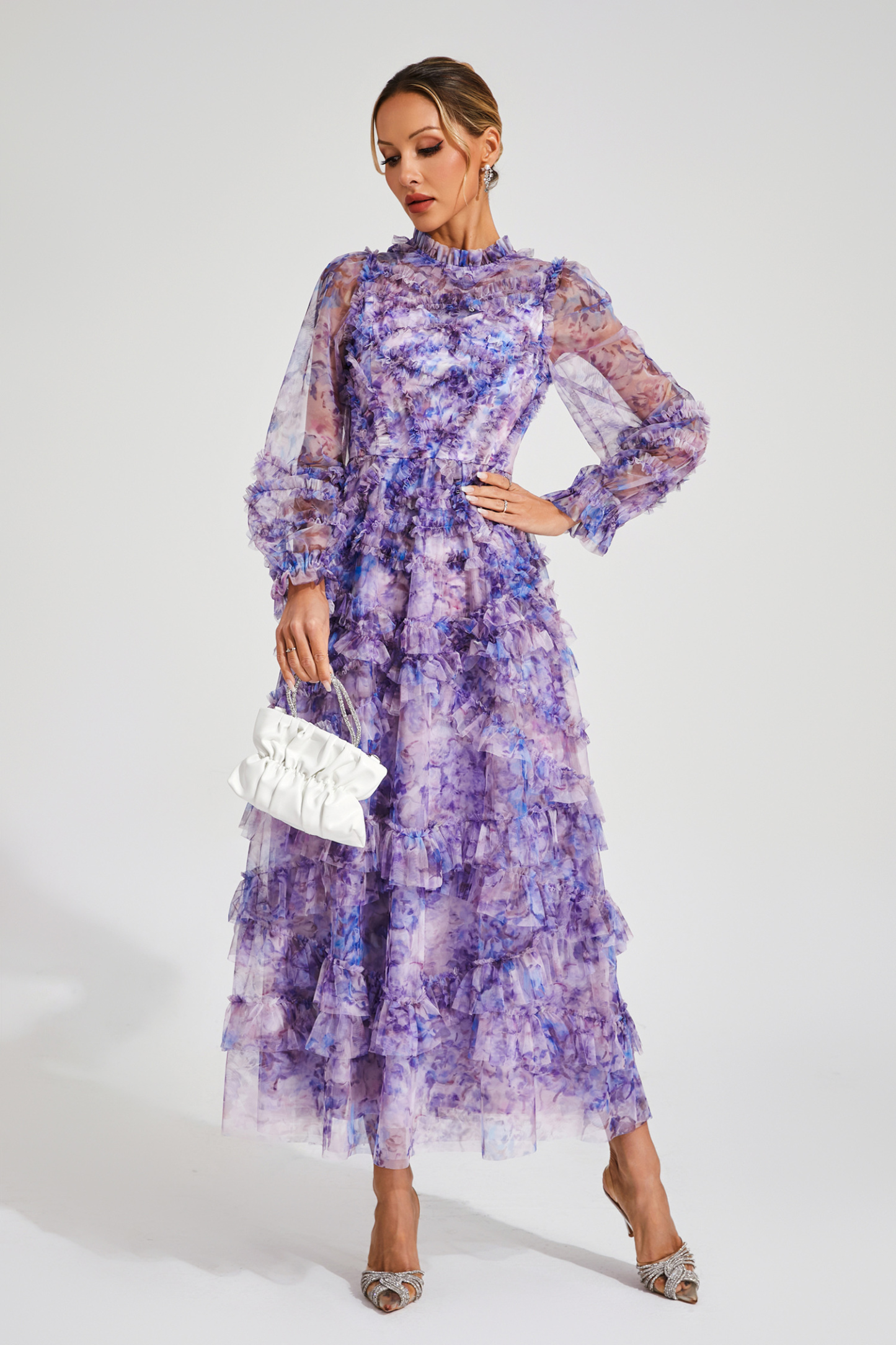 Malan Purple Floral Long Sleeve Dress