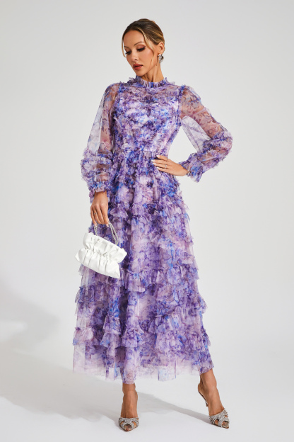Malan Purple Floral Long Sleeve Dress
