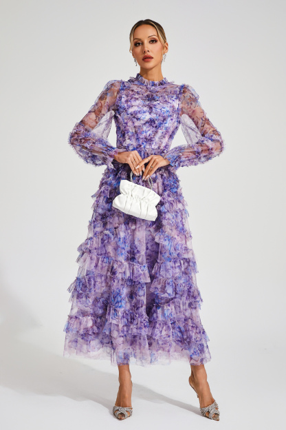 Malan Purple Floral Long Sleeve Dress