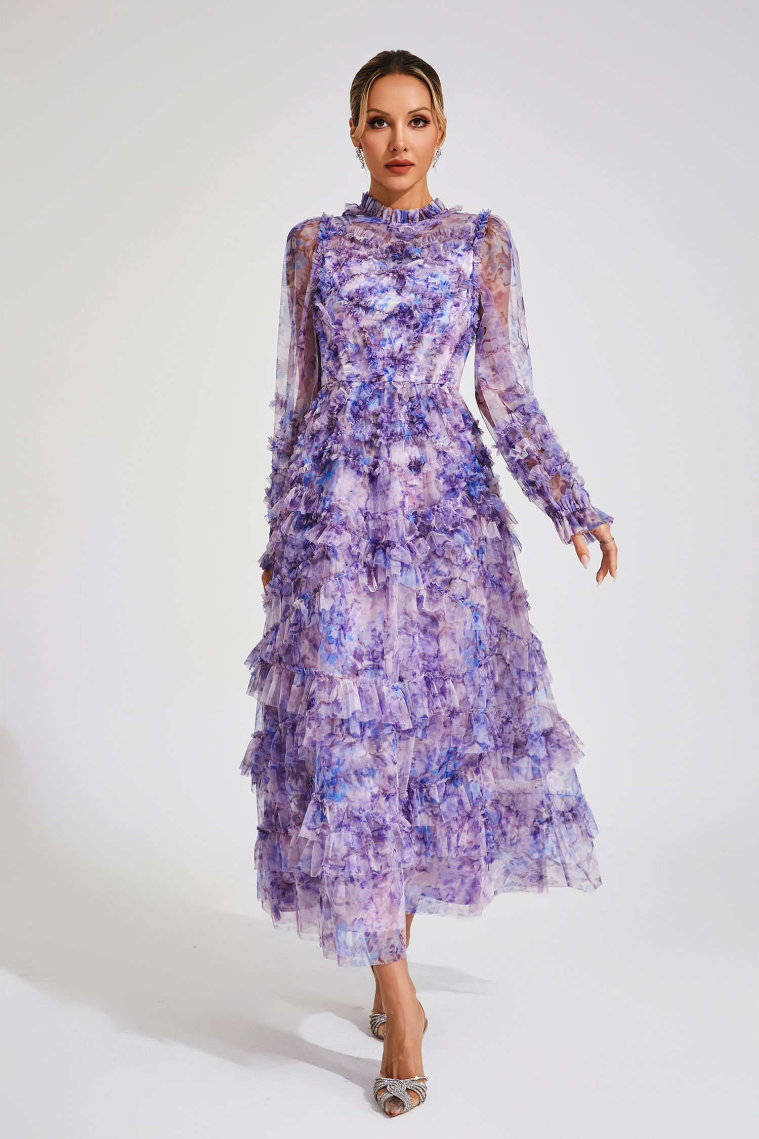 Malan Purple Floral Long Sleeve Dress
