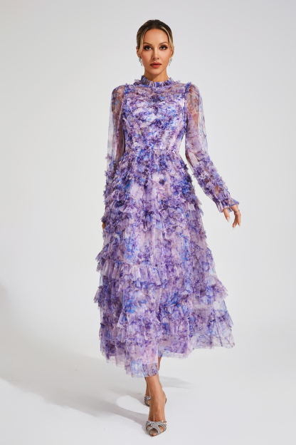 Malan Purple Floral Long Sleeve Dress