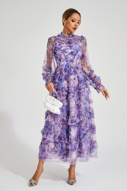 Malan Purple Floral Long Sleeve Dress