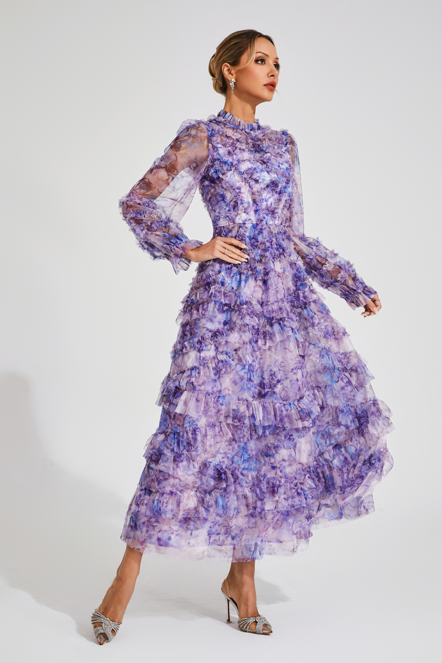 Malan Purple Floral Long Sleeve Dress