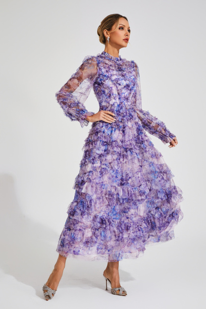 Malan Purple Floral Long Sleeve Dress