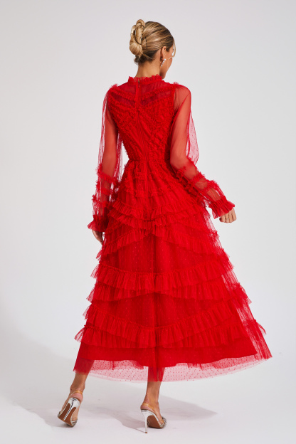 Malan Red Floral Long Sleeve Dress
