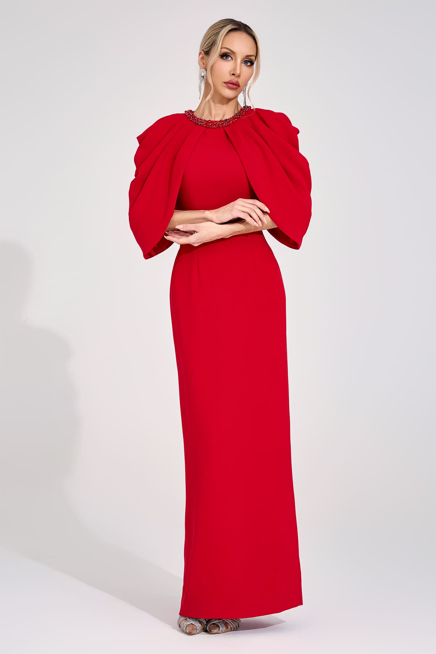 Tora Red Bat Sleeve Maxi Dress